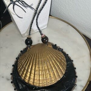 Florence Seashell Leather Bag Beading Black Gold EUC
